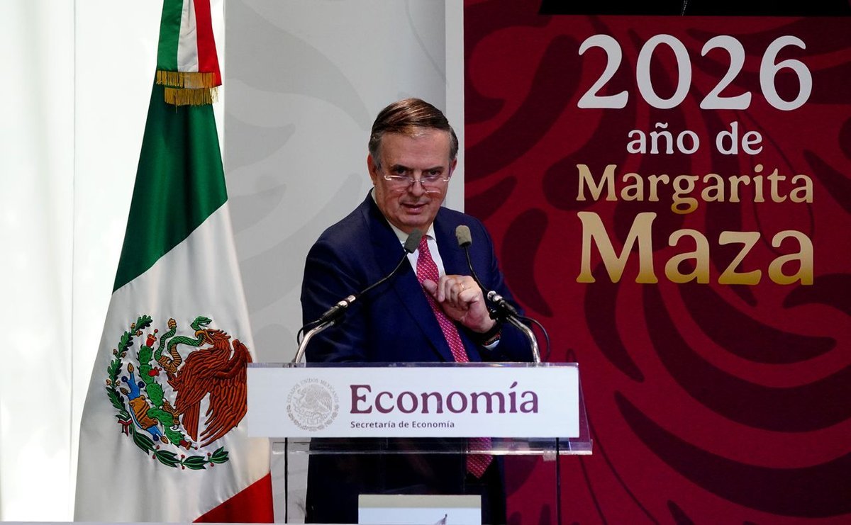 Marcelo Ebrard, Mexico's Secretary of Economy, speaking at a press conference