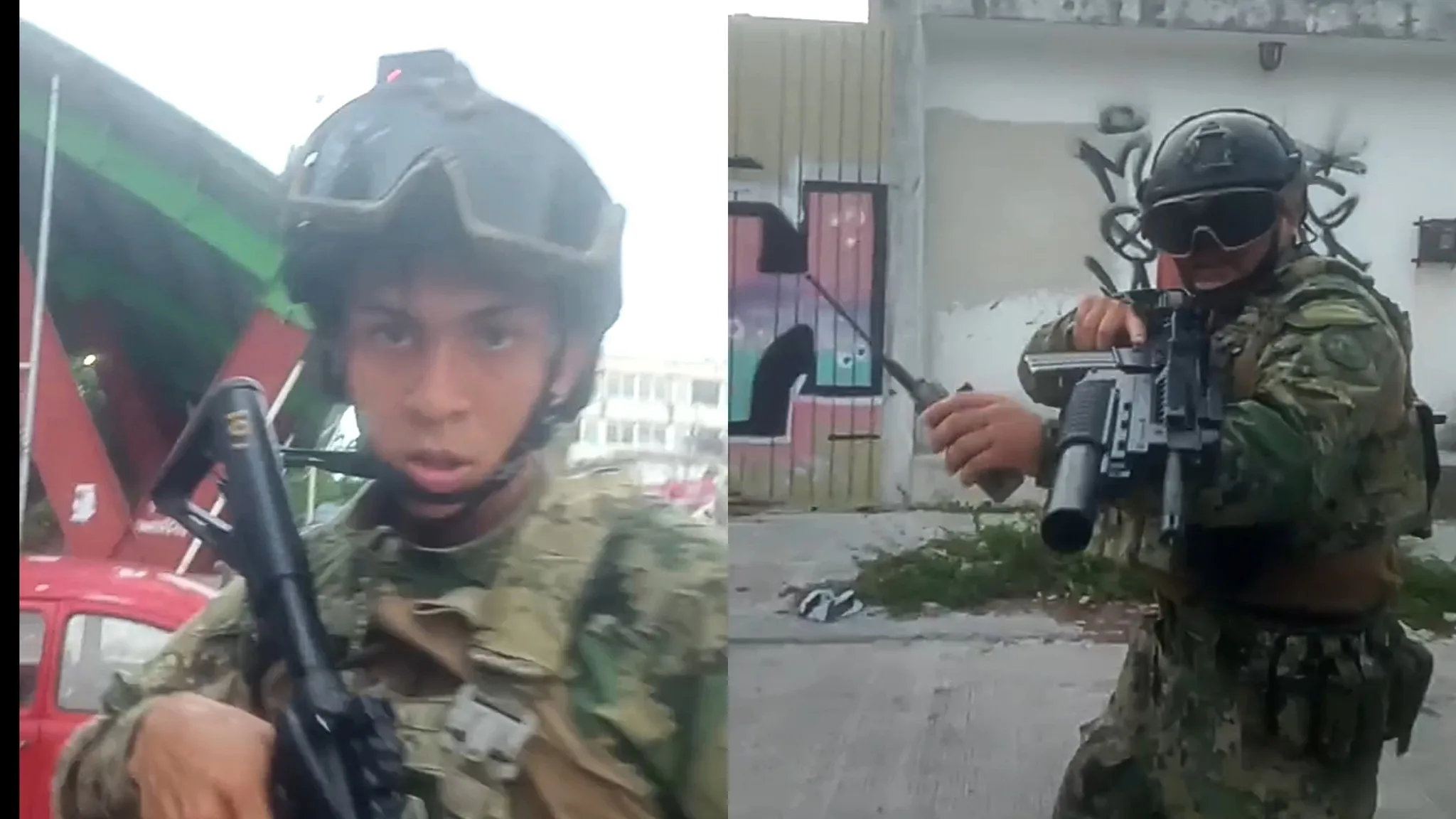 Screenshot of a video showing Mexican Navy personnel during a controversial operation in Cancun