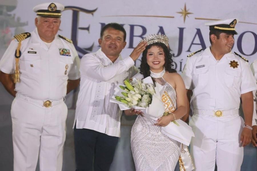 Adeny Ariadna Pool Badillo being crowned as Navy Day ambassador on Isla Mujeres