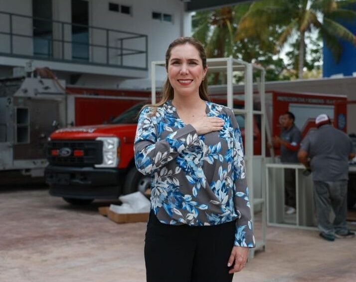 Exterior of a new civil protection and fire station building in Punta Sam, Costa Mujeres, Isla Mujeres