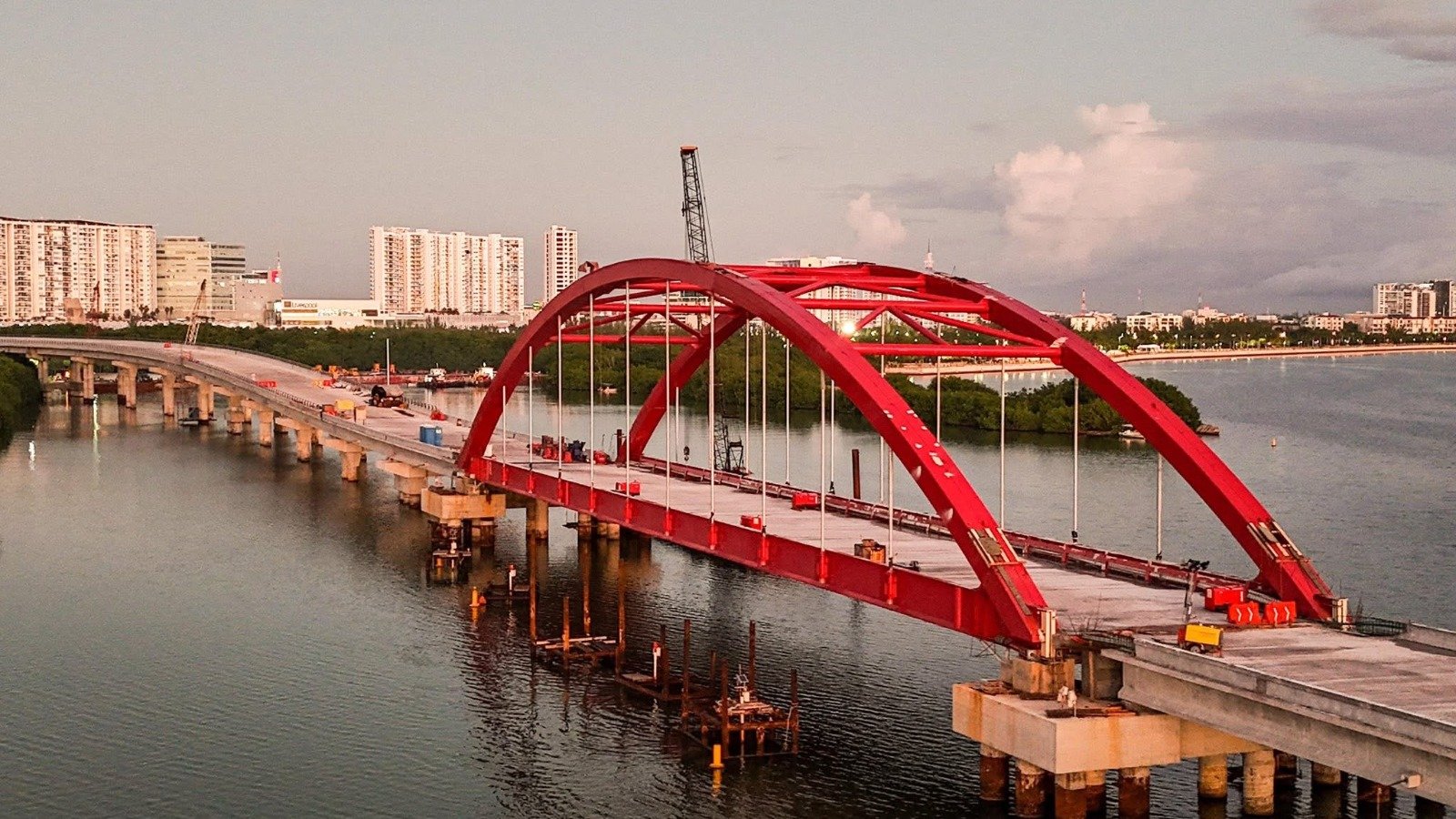Aerial view of the Nichupté Bridge in Cancun, Quintana Roo