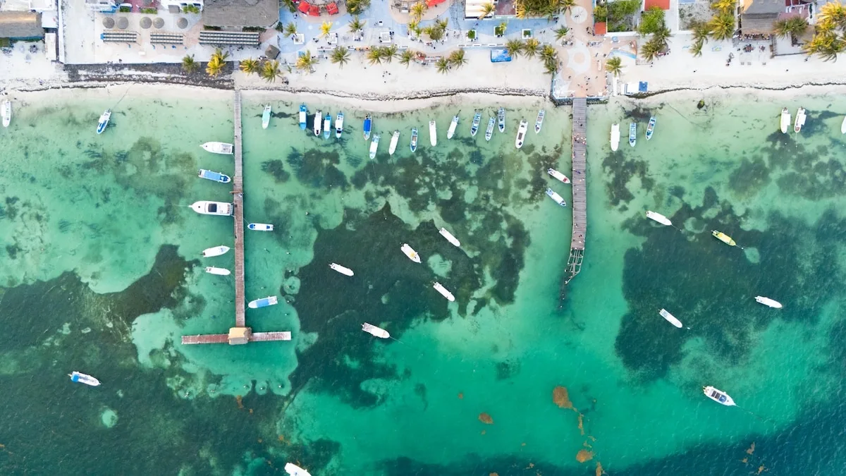Turquoise waters and white sand at Playa Norte on Isla Mujeres, Mexican Caribbean