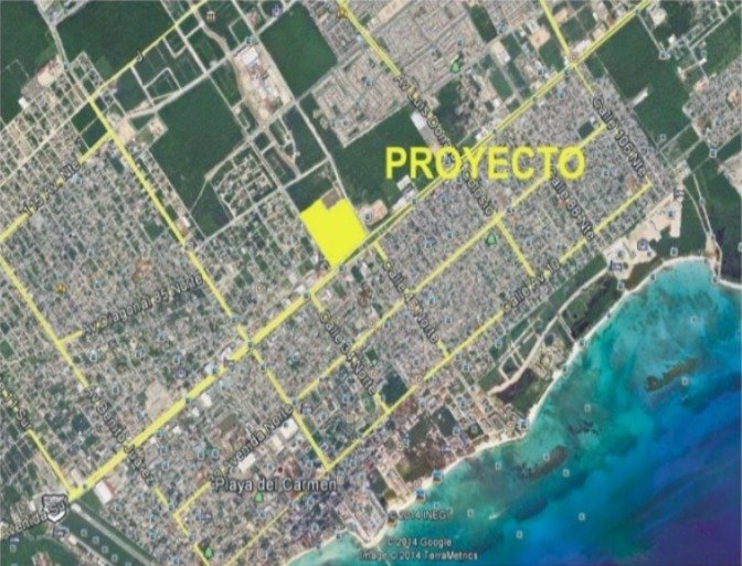 Aerial view of the vacant lot where Plaza La Isla will be built in Playa del Carmen