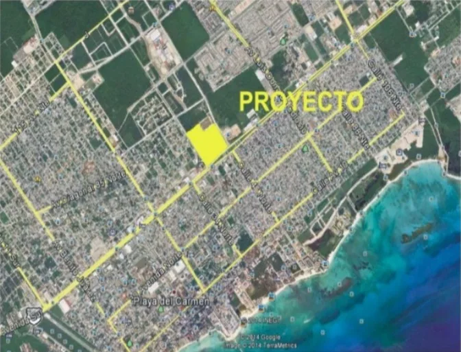Aerial view of the vacant lot where Plaza La Isla will be built in Playa del Carmen