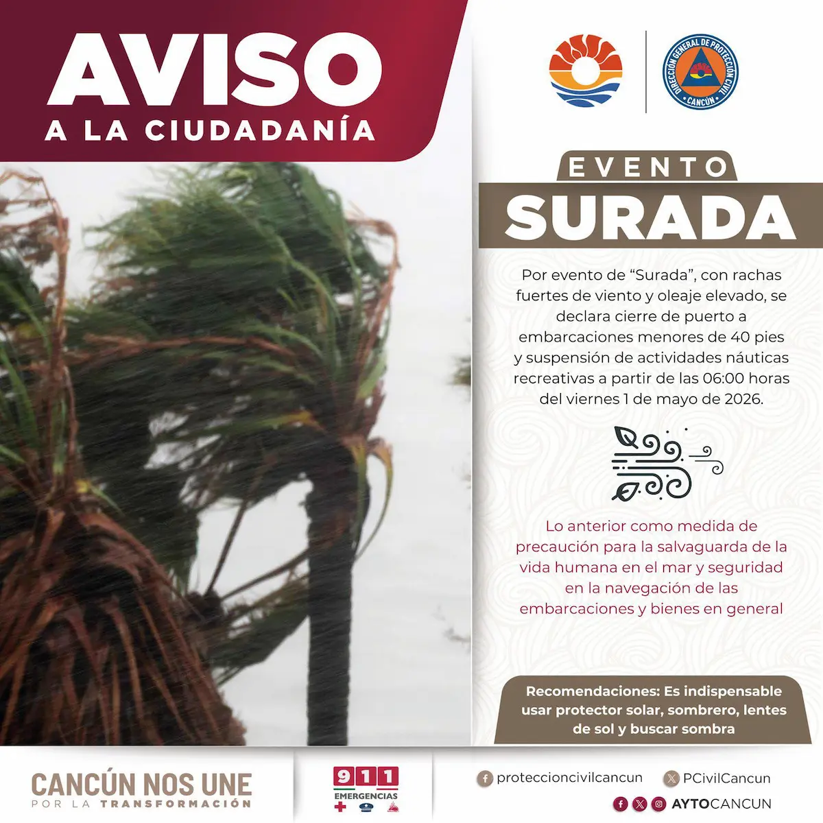 A view of a closed port in Quintana Roo with rough seas and strong winds from the Surada weather event