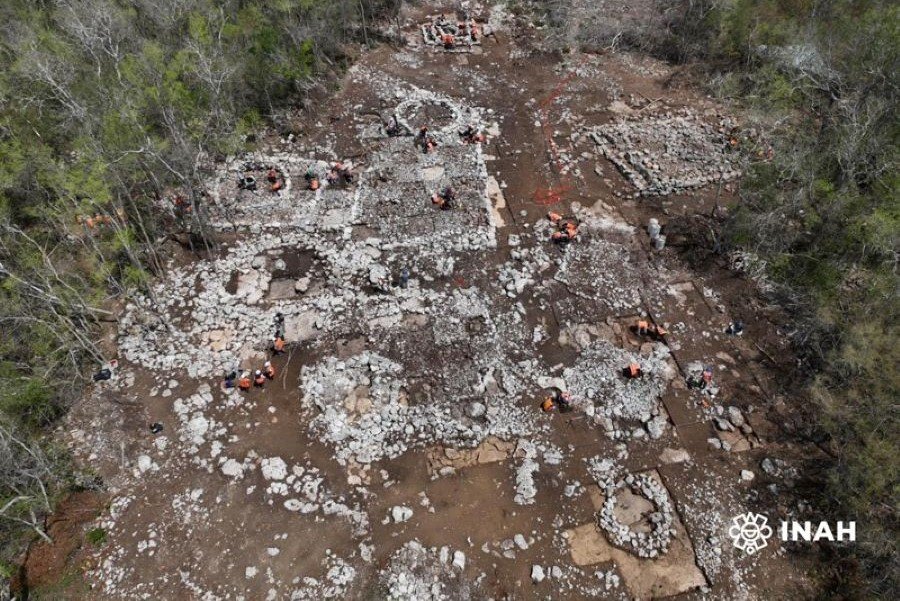 Archaeologists excavating a possible Maya altar structure in Yucatan