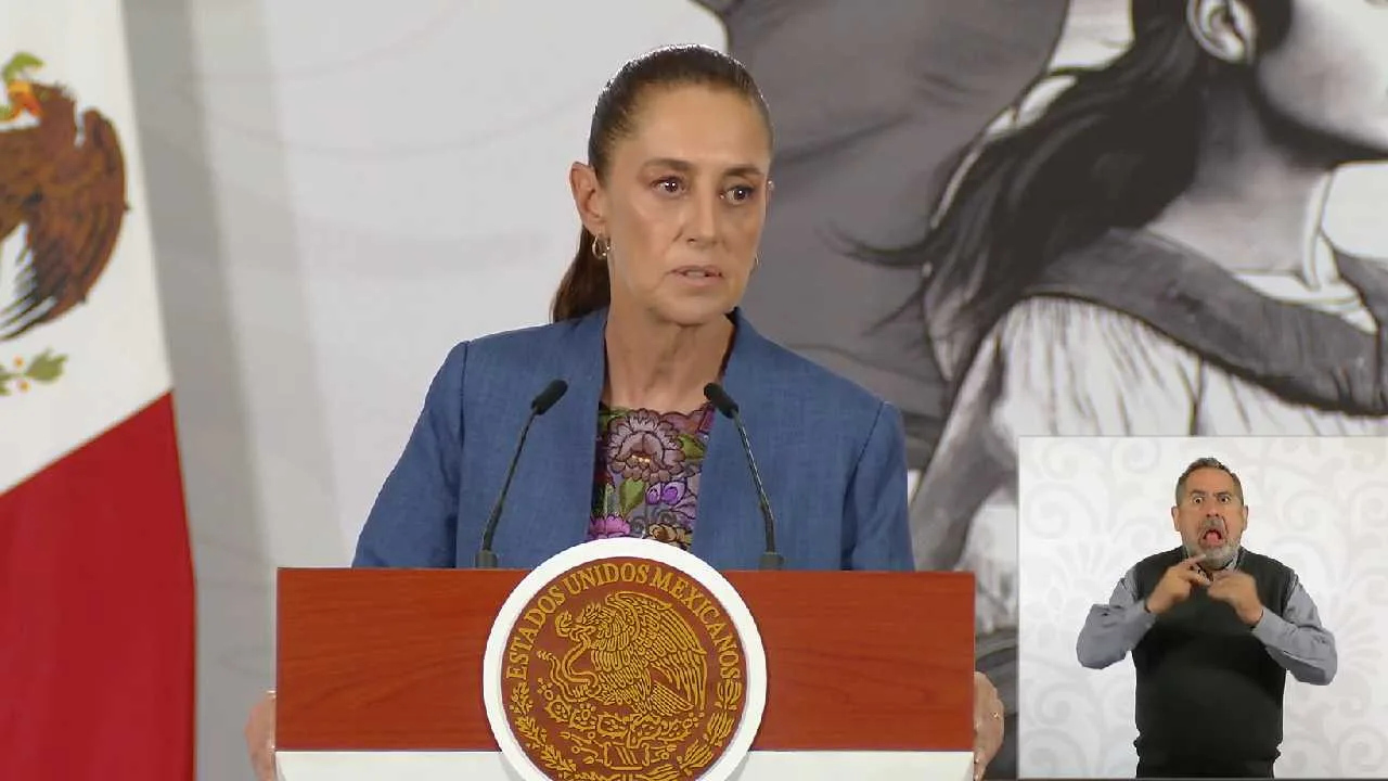 Mexican President Claudia Sheinbaum speaking at a morning press conference about the canceled Royal Caribbean project in Mahahual
