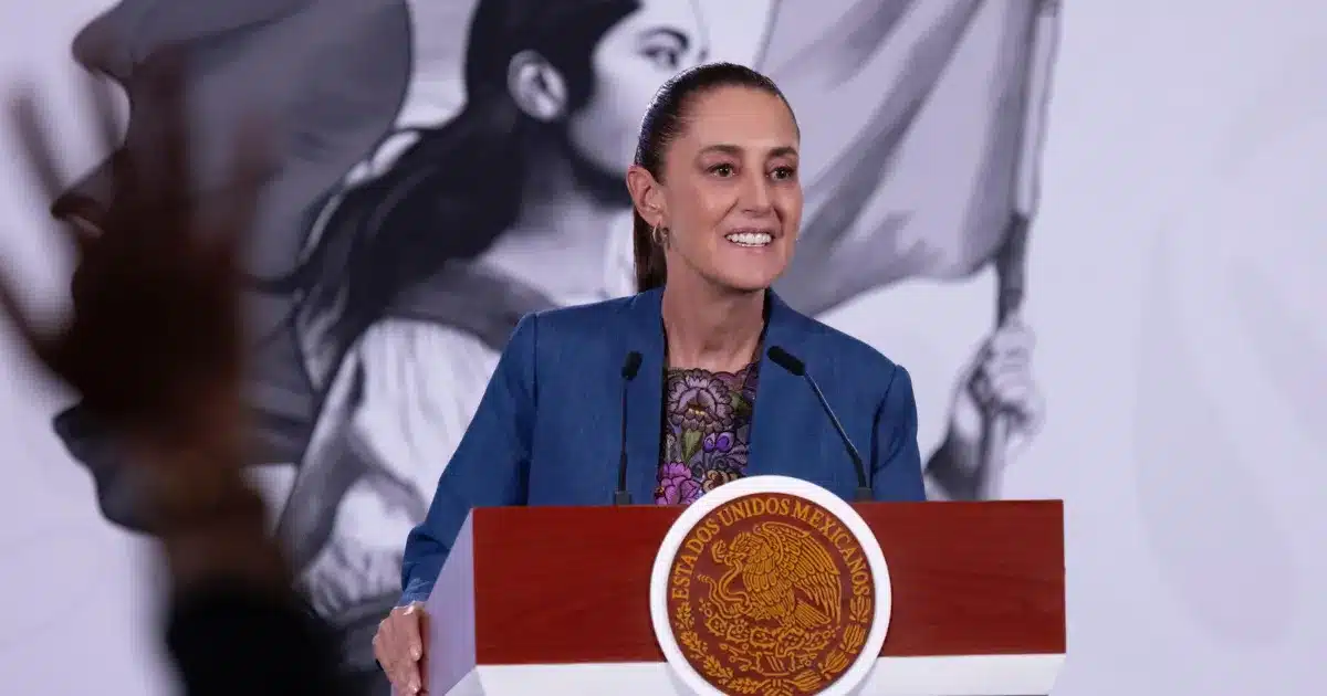 Mexican President Claudia Sheinbaum speaking at a morning press conference about security results