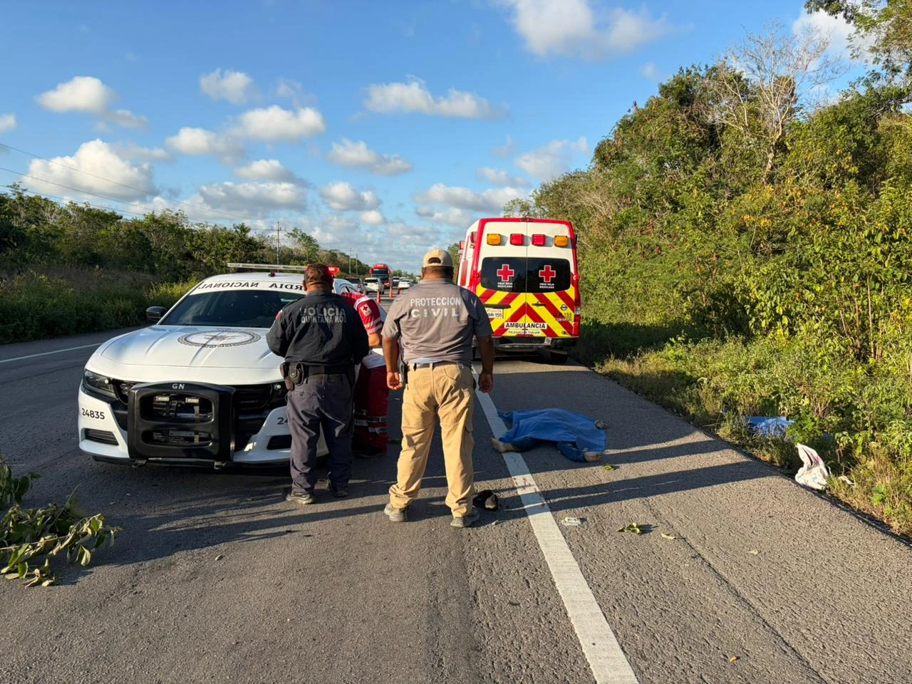 A road in Muyil, Quintana Roo, where two teenagers were killed in a hit-and-run accident.