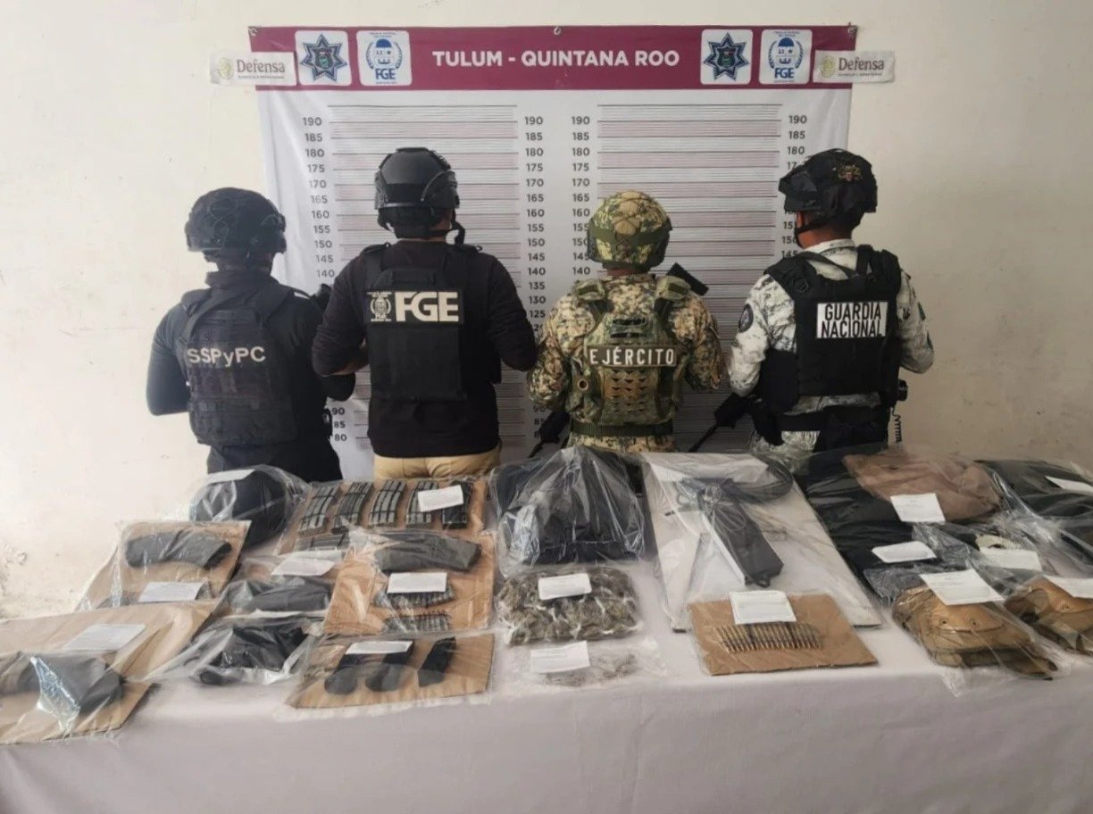 A Nissan truck seized by authorities near Tulum, containing drugs and firearm magazines