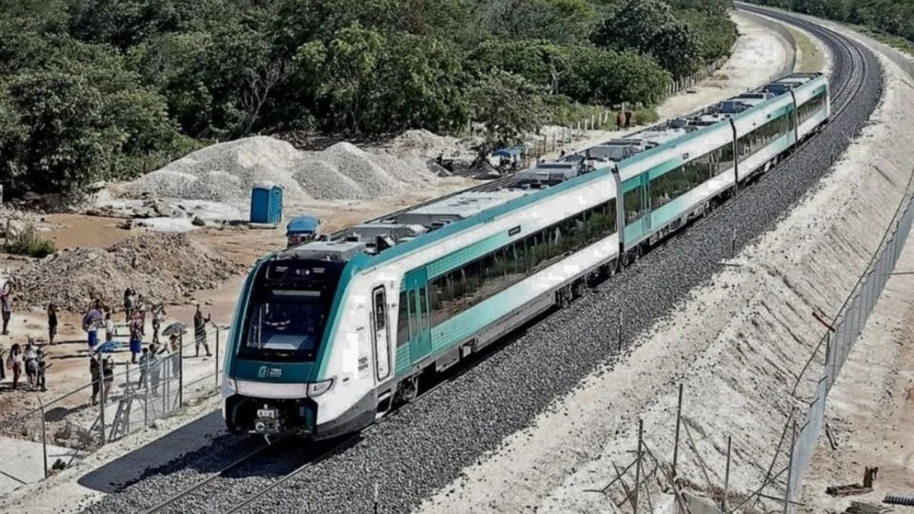 Tren Maya train at a station in Quintana Roo