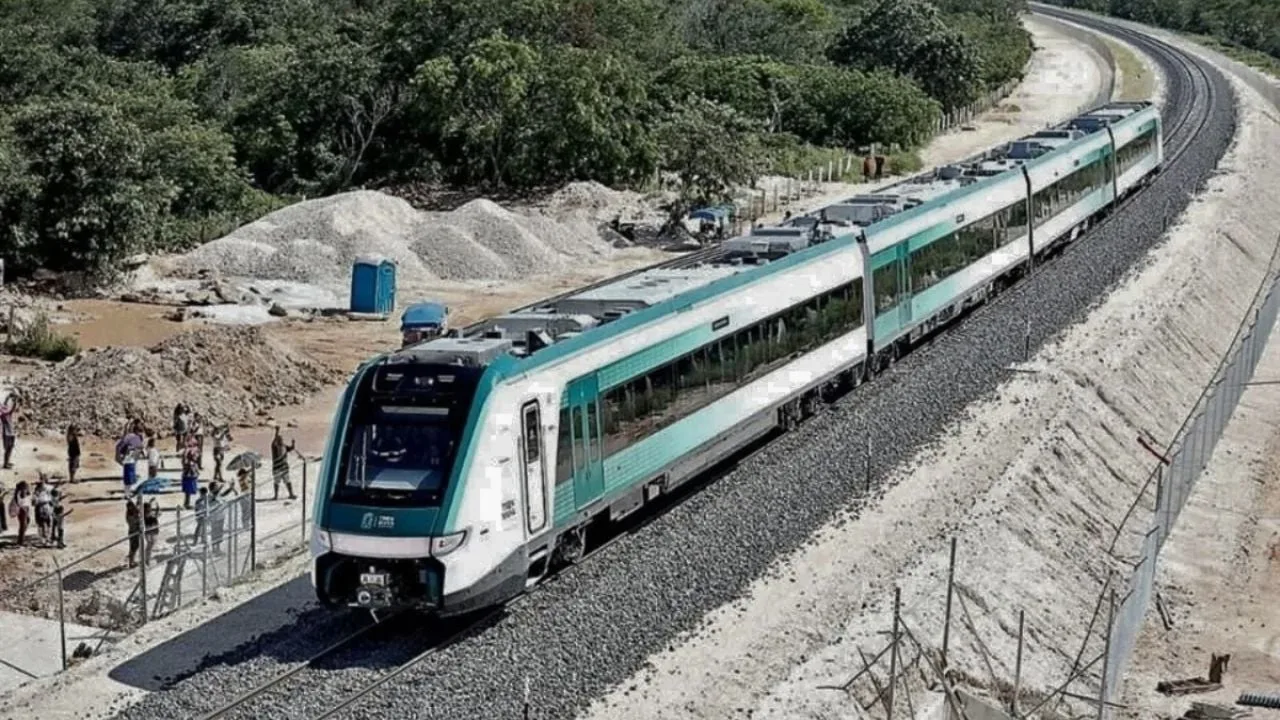 Tren Maya train at a station in Quintana Roo