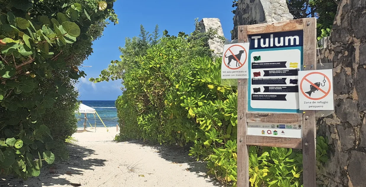 Tourists at a beach in Tulum, Quintana Roo, Mexico