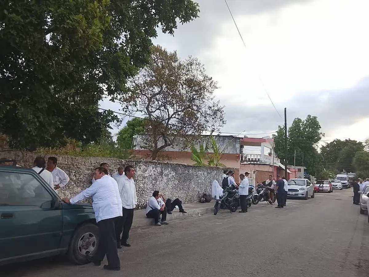 Dozens of Va y Ven buses parked at a depot during a labor strike in Merida, Yucatan