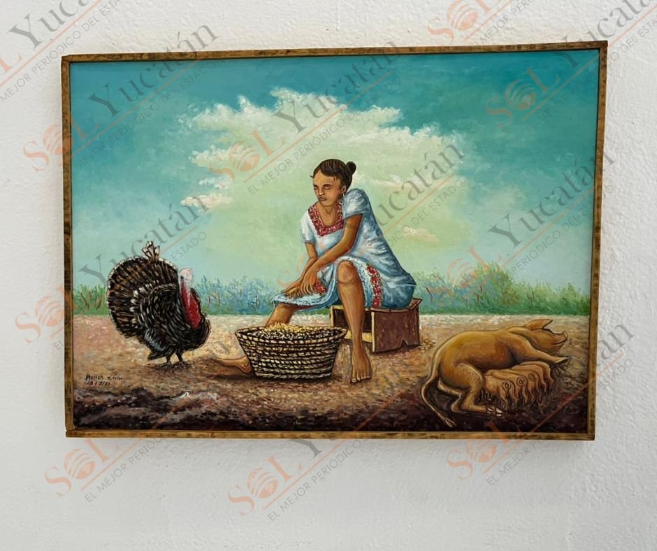 Paintings by Renán Tutzin displayed in the gallery of the José Peón Contreras Theater in Mérida, Yucatán.