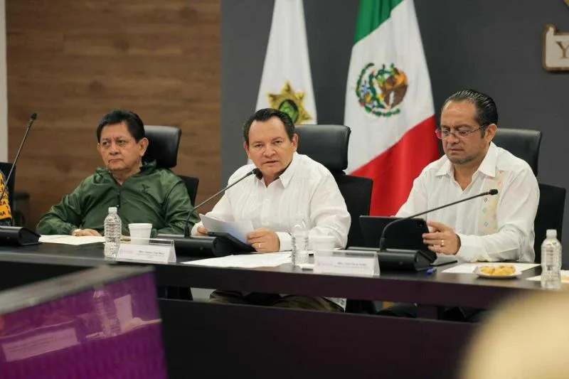 Governor Joaquin Diaz Mena chairs an emergency Civil Protection council meeting in Merida, Yucatan.