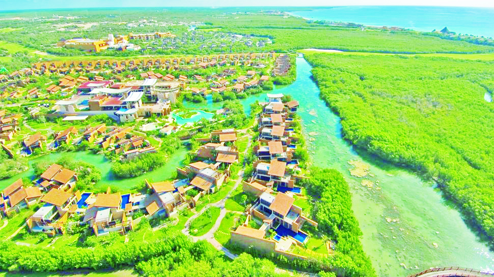 Aerial view of dense tropical forest in Quintana Roo, showing the area where the Asenda Ciudad Mayakoba project is proposed