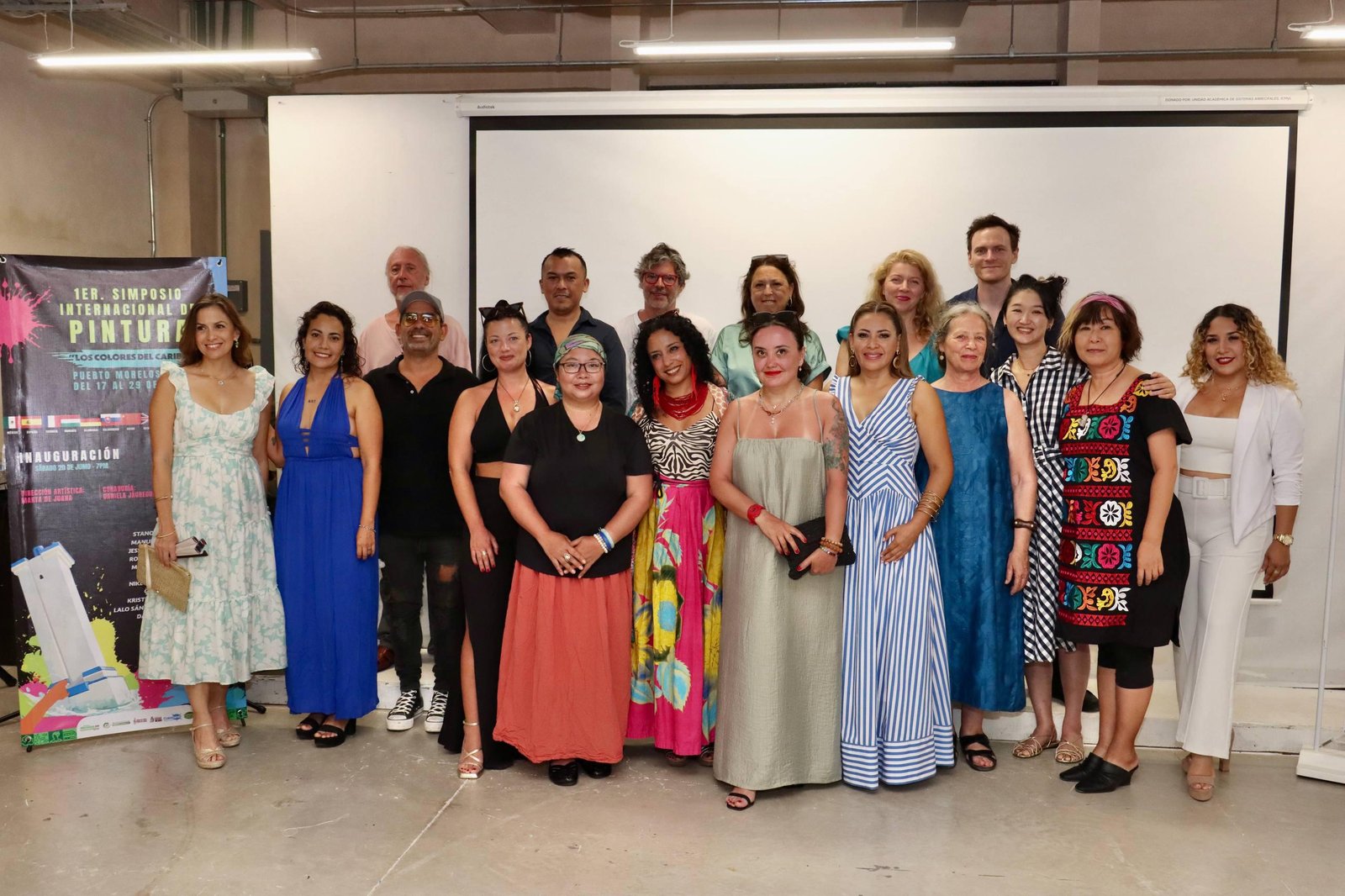 Group of artists and officials at the inauguration of the First International Painting Symposium in Puerto Morelos