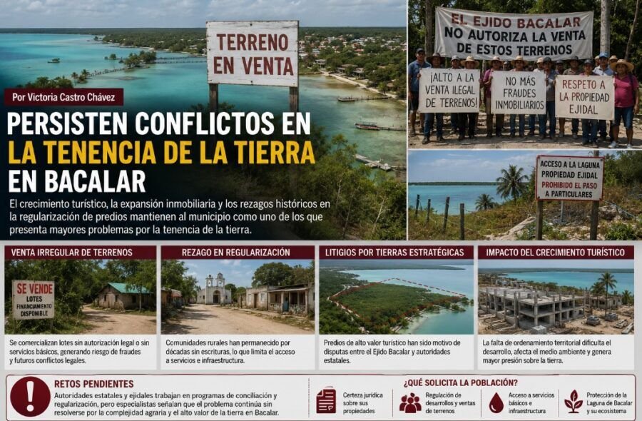 A sign indicating disputed land in Bacalar, Quintana Roo