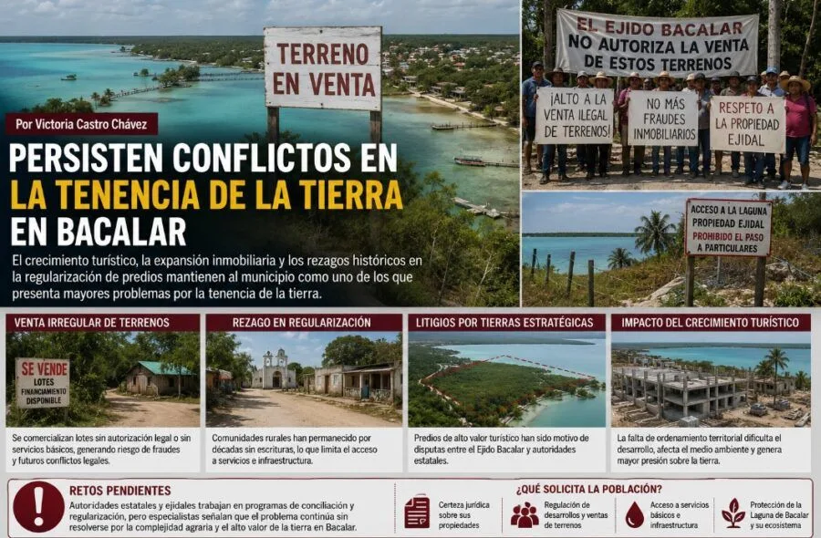 A sign indicating disputed land in Bacalar, Quintana Roo