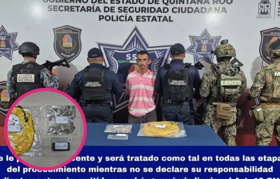 Police officers on a Cancun beach during a drug arrest operation