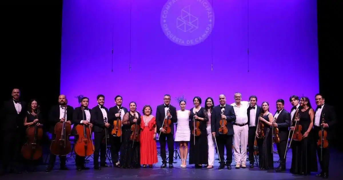 Musicians performing on stage at the debut concert of the Cancun Municipal Chamber Orchestra