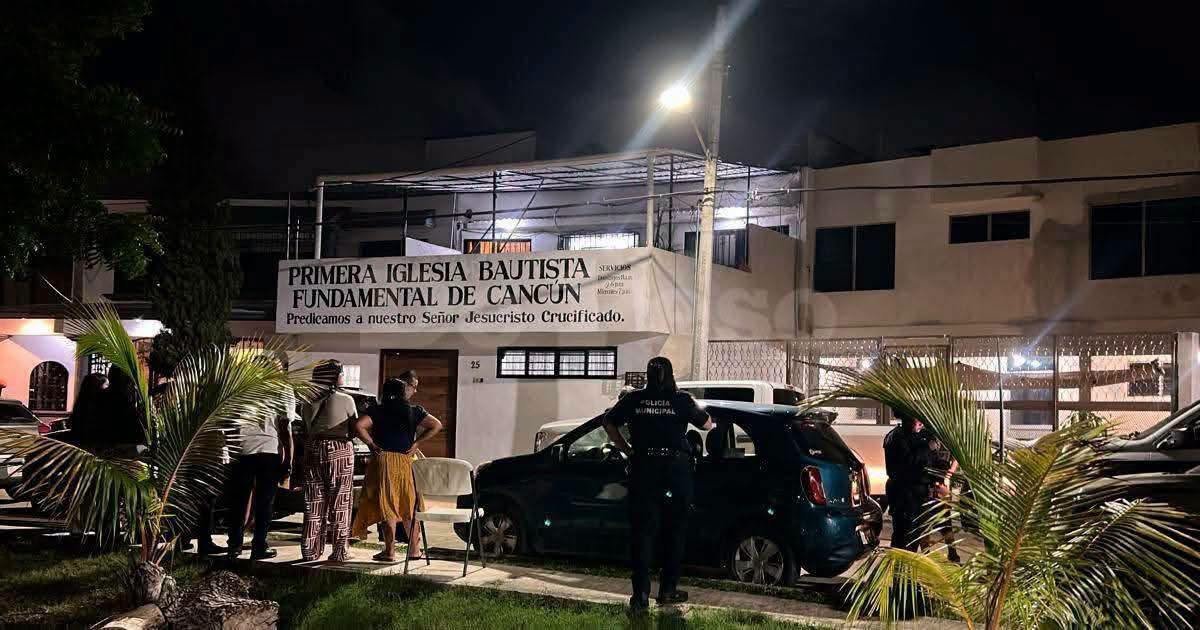 Exterior of a church in Cancun, scene of an armed robbery during a service