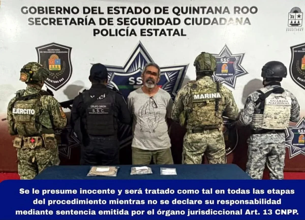Police officers at the scene of a drug arrest in Cancun