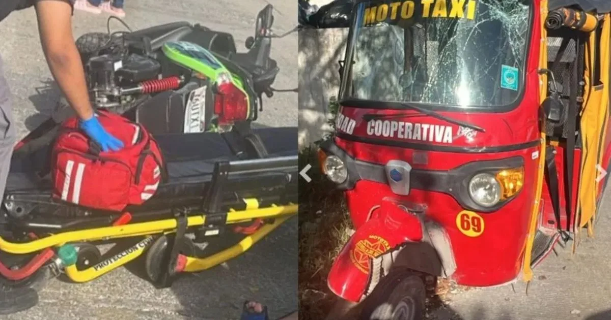 Emergency responders at the scene of a mototaxi and motorcycle collision in Cancun