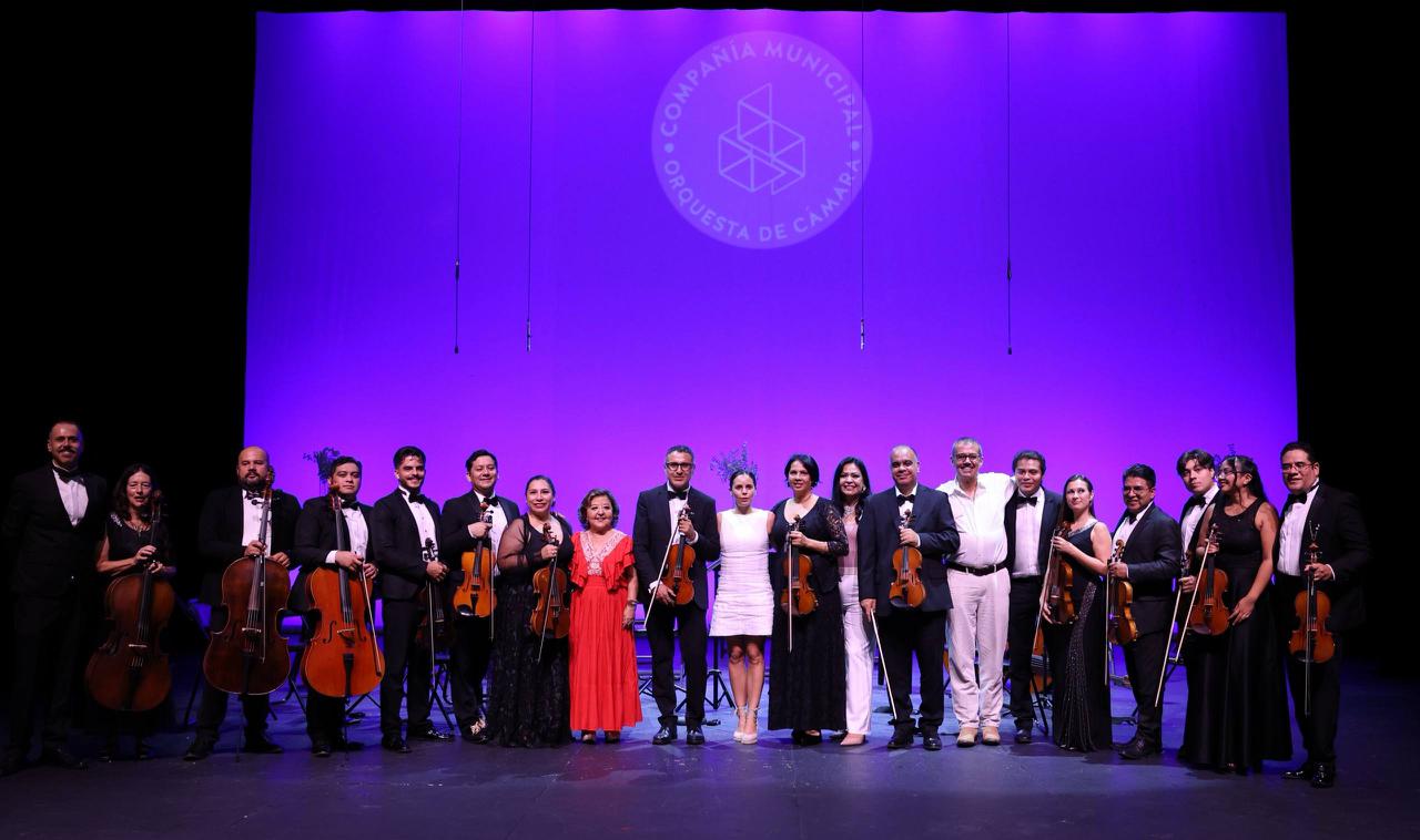 The Municipal Chamber Orchestra of Cancún performs on stage at the Teatro de la Ciudad during its debut concert.