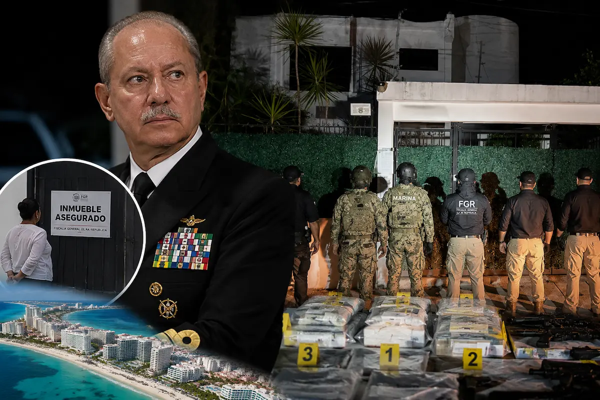 Exterior of a property in Cancun where a raid took place, linked to the sister of former Navy Secretary Rafael Ojeda Duran