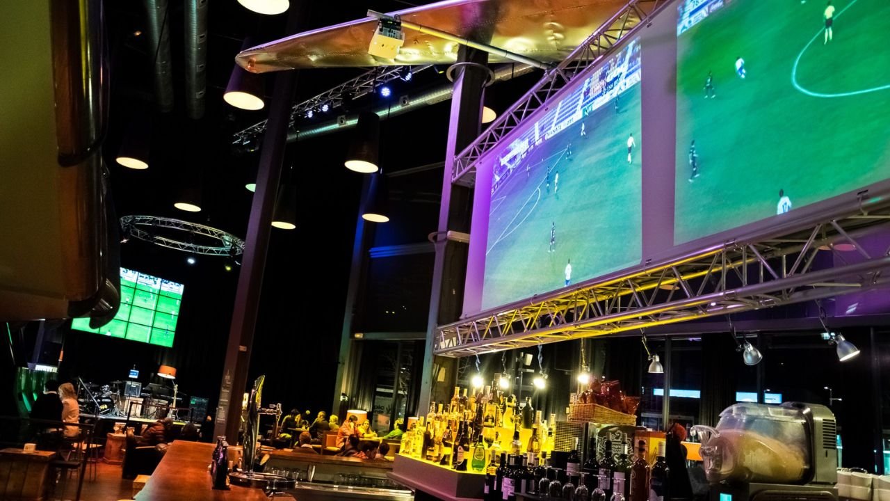 Exterior of a restaurant in Cancun with World Cup decorations