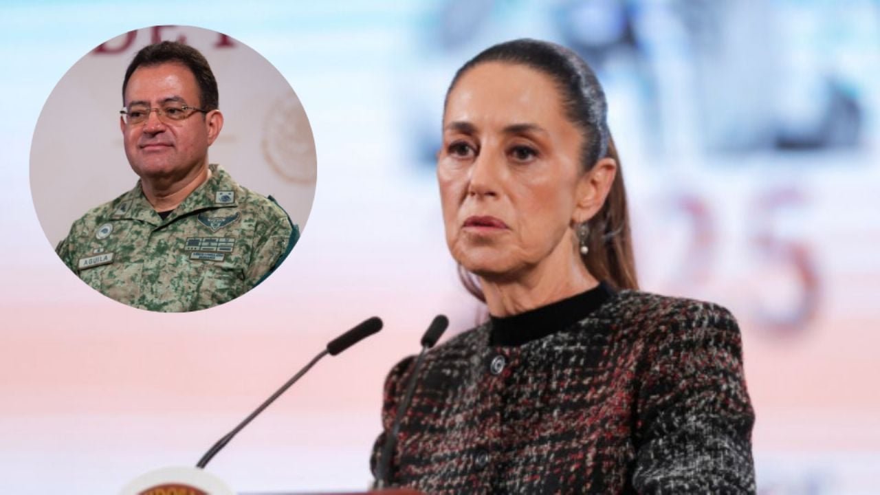 Mexican President Claudia Sheinbaum speaking at a press conference in the National Palace