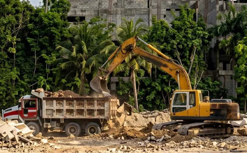 Construction site of the Macondo Playacar condominium project in the Playacar neighborhood of Playa del Carmen, Quintana Roo