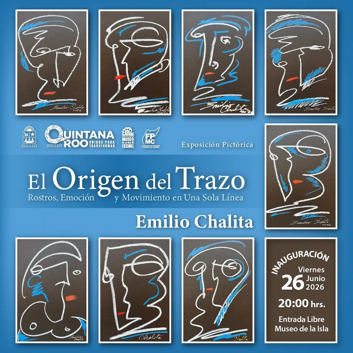 Artwork from Emilio Chalita's El Origen del Trazo exhibition at the Museum of the Island in Cozumel
