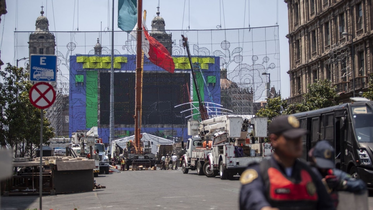 Aerial view of the FIFA Fan Fest setup in Mexico City's Zocalo plaza
