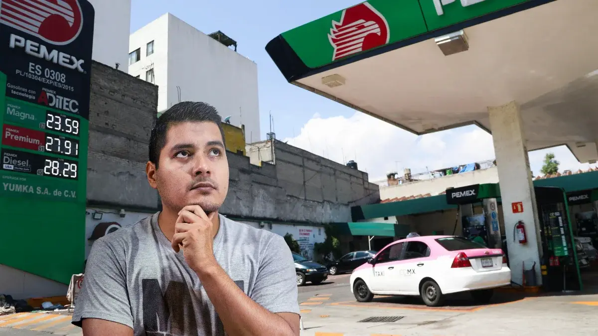 Fuel pumps at a gas station in Mexico showing gasoline and diesel prices