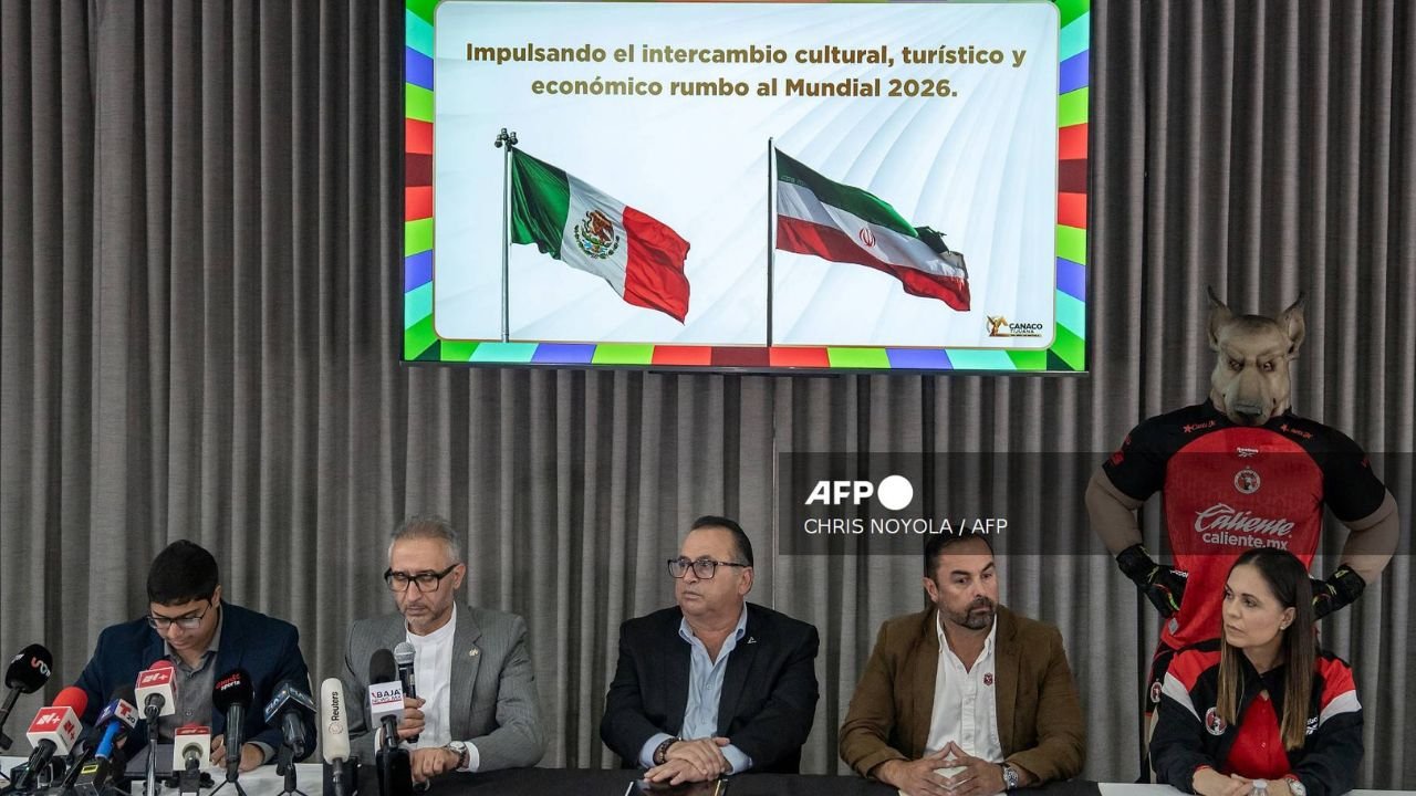 Iran's ambassador to Mexico, Abolfazl Pasandideh, speaks at a press conference in Tijuana before the arrival of the national soccer team for the 2026 FIFA World Cup.
