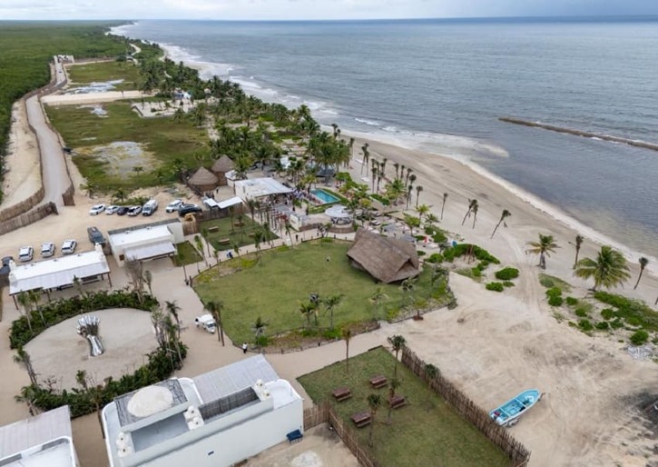 Eroded beach with geotextile tubes near Mahahual, Quintana Roo