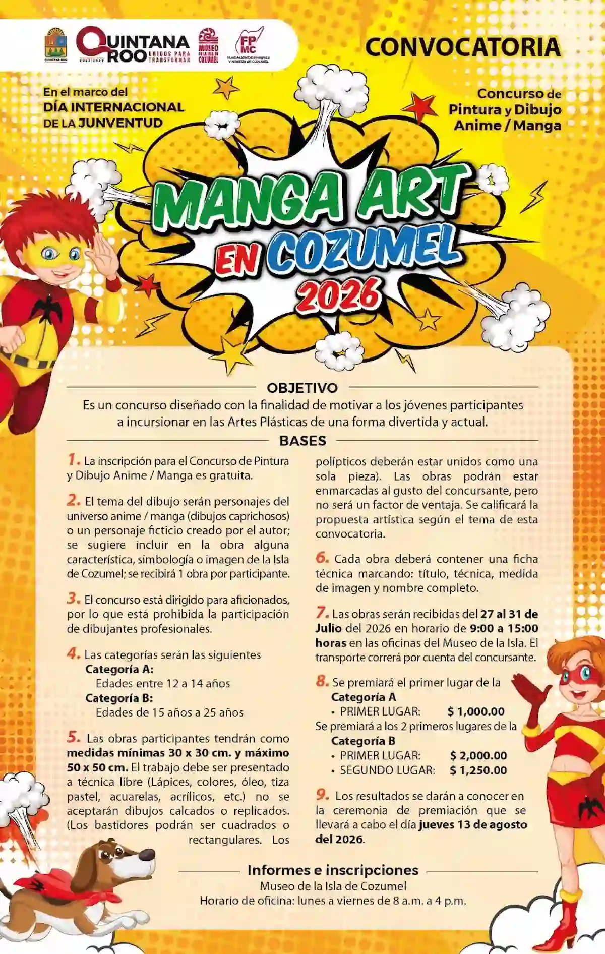 Poster for the Manga Art en Cozumel 2026 contest featuring anime-style artwork