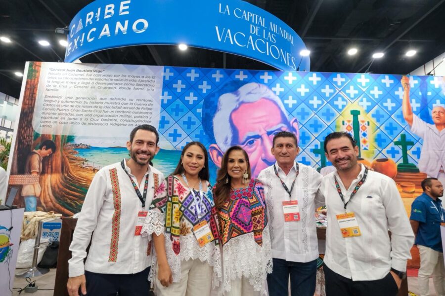 Quintana Roo governor Mara Lezama inaugurates the Mexican Caribbean pavilion at the K'íiwik Maya World Tourism Fair 2026 in Mérida