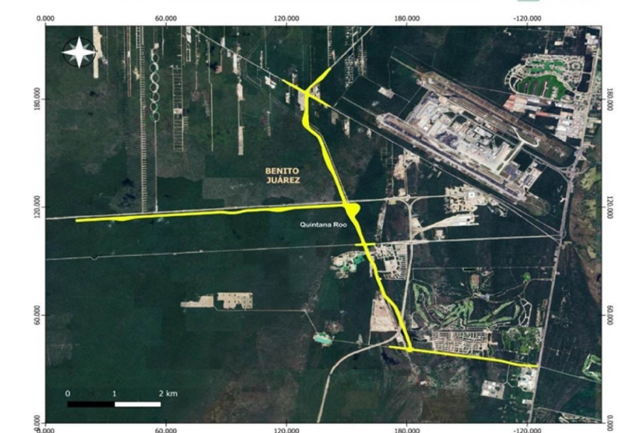 Map of the bypass road for the Maya Train cargo terminal in Cancun