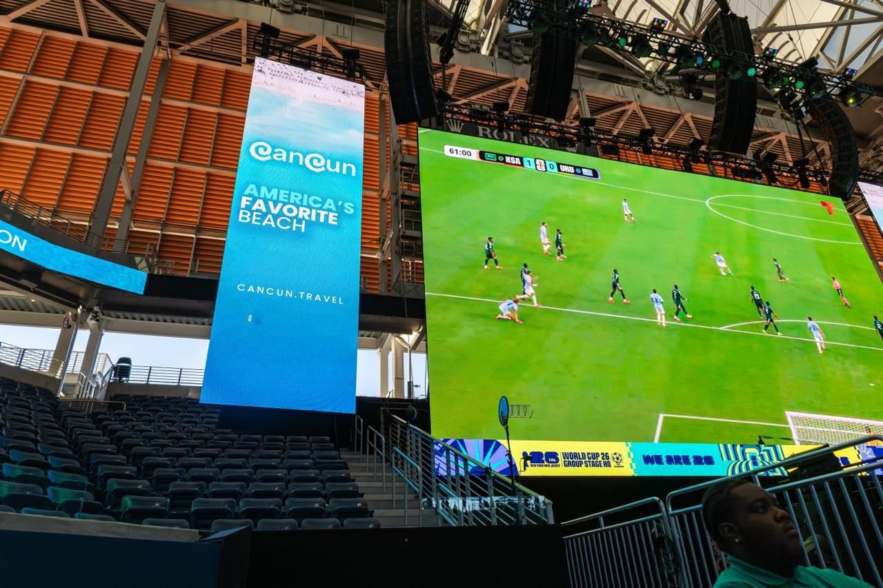Promotional booth for the Mexican Caribbean at a World Cup venue in New York