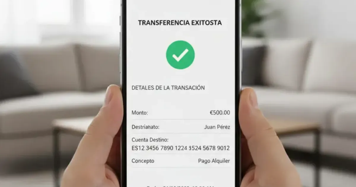 A person holding a smartphone displaying a mobile banking app for transfers and payments