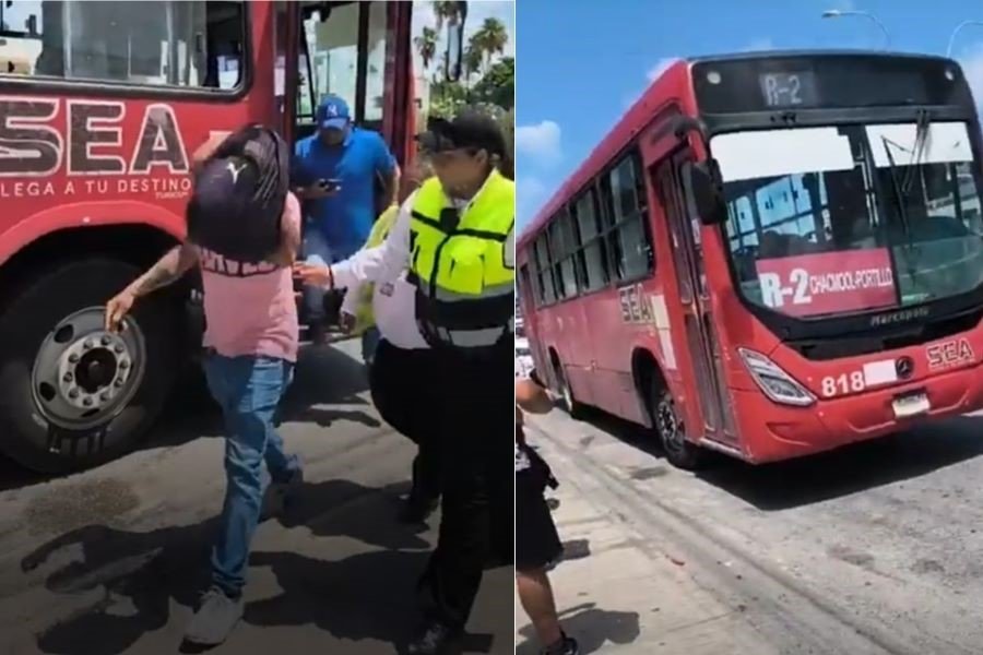 Police and emergency vehicles at the scene of a fatal bus-motorcycle crash in Cancun