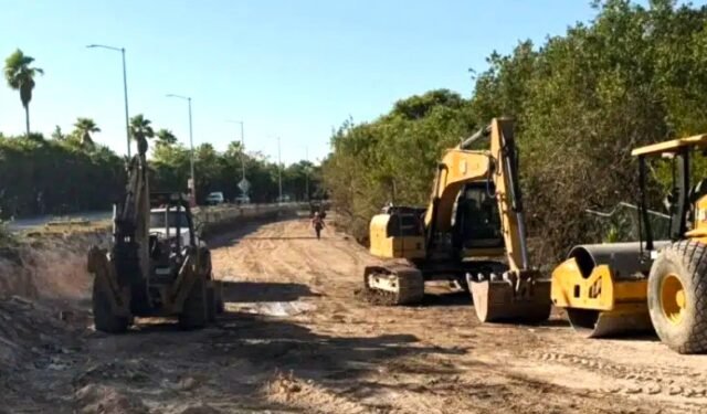 Construction of the new Cancun-Isla Blanca highway in Quintana Roo, Mexico