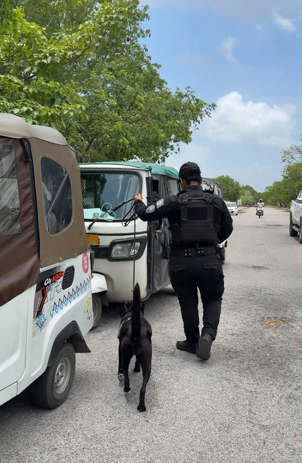 Police officers and officials at a school in Playa del Carmen during the Operativo Borrador safety program