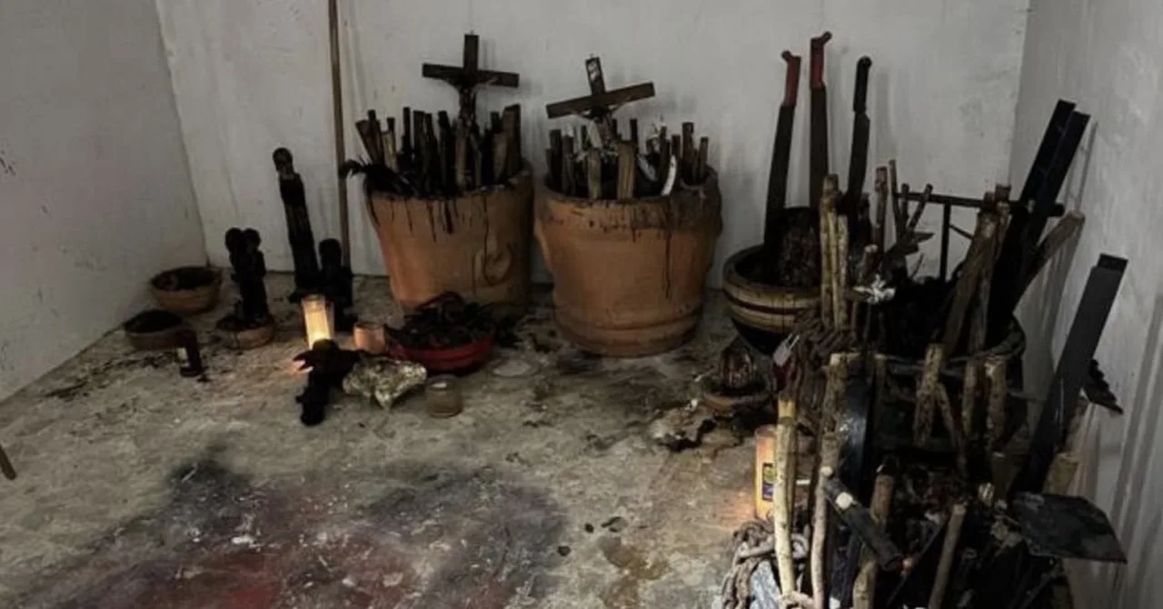 An altar with ritual objects associated with Palo Mayombe