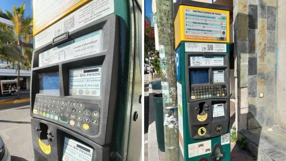 A parking meter on a street in Playa del Carmen, Quintana Roo