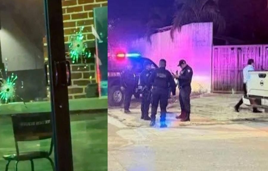 Police tape cordoning off a bar in Playa del Carmen after a shooting
